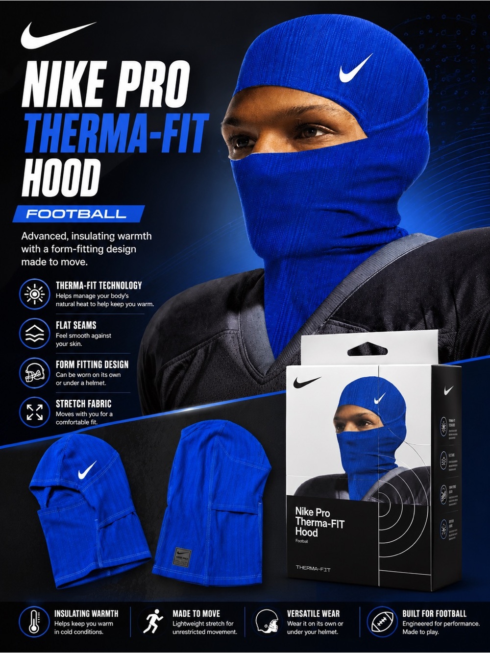 Nike Pro Therma-FIT Black Football Hood Face Mask in Packaging